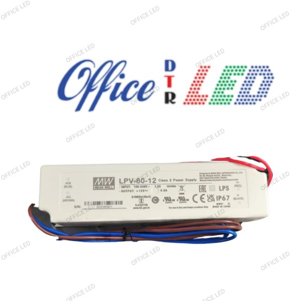 Fuente plástica LPV IP 65 Mean Well 60 12v 5A